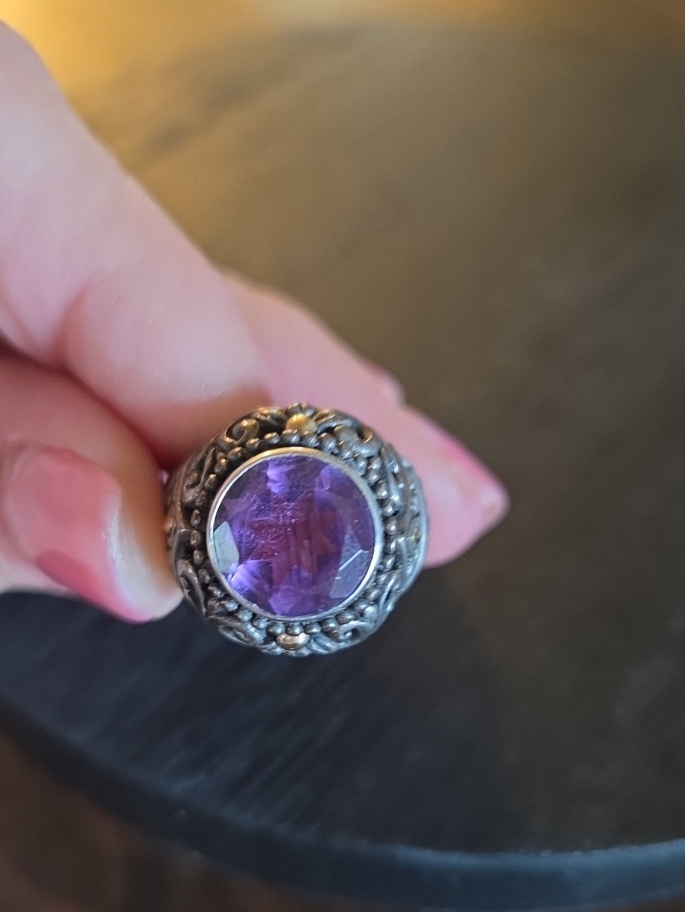 Brighton Silver Filigree Ring with Purple Stone - Picture 7 of 9